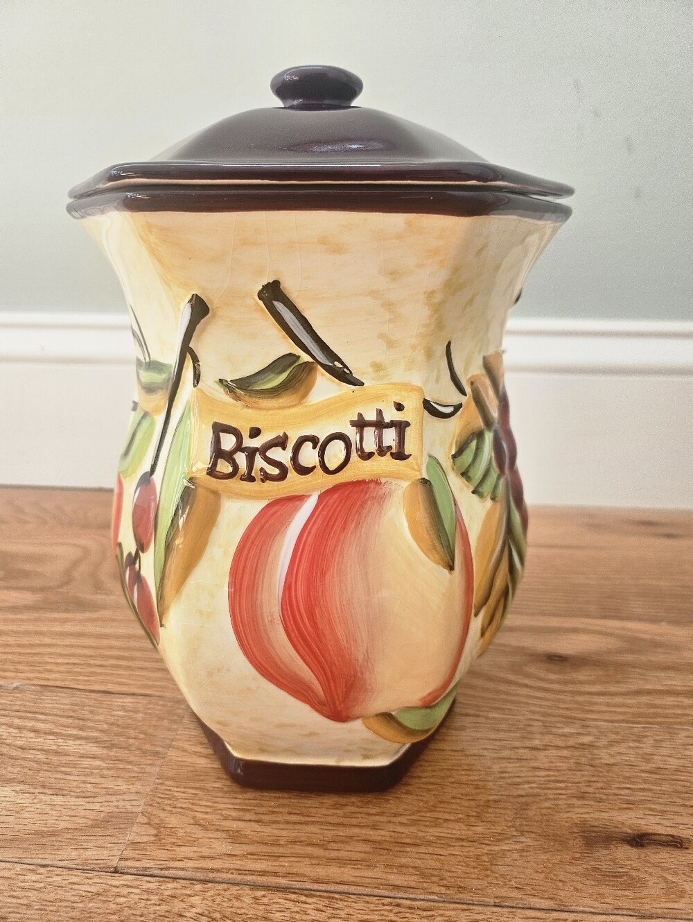 Biscotti Ceramic Cookie Jar - Hand-painted Fruit
